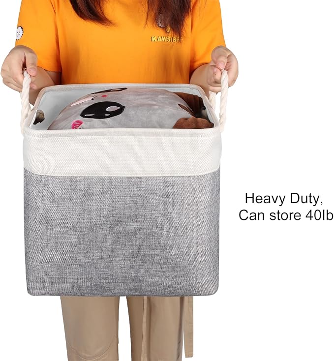 Univivi Foldable Storage Basket Fabric 13 inch Cube Storage Bins with Hard Bottom &Sturdy Handles Storage Cube for Shelf Closet Home (Grey , 4-Pack) | 13x13 Inch Hard Bottom Cube Storage Bins, Foldable Storage Basket for Home Closet Shelf