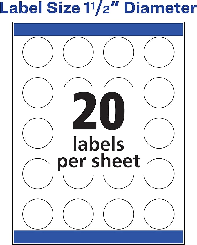 AVERY Round Labels, White, 1-1/2" | Sure Feed Technology | Permanent Adhesive | 400 Labels, Pack of 5