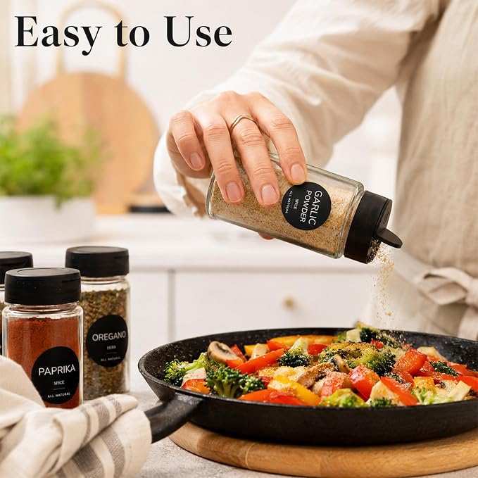 372 Pcs Spice Labels Spice Jar Labels Preprinted Label - Black Waterproof Stickers for Kitchen Dinning Spices Jars Seasoning Label for Pantry Organization (Jars NOT Included)