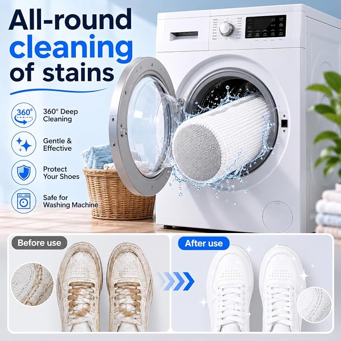2 Pack Shoe Washing Machine Bag, Laundry Shoe Bag for Washer and Dryer, Reusable Shoe Cleaning Bag for Sneakers and All Shoes Types with Self-Locking Zipper(Pure White)