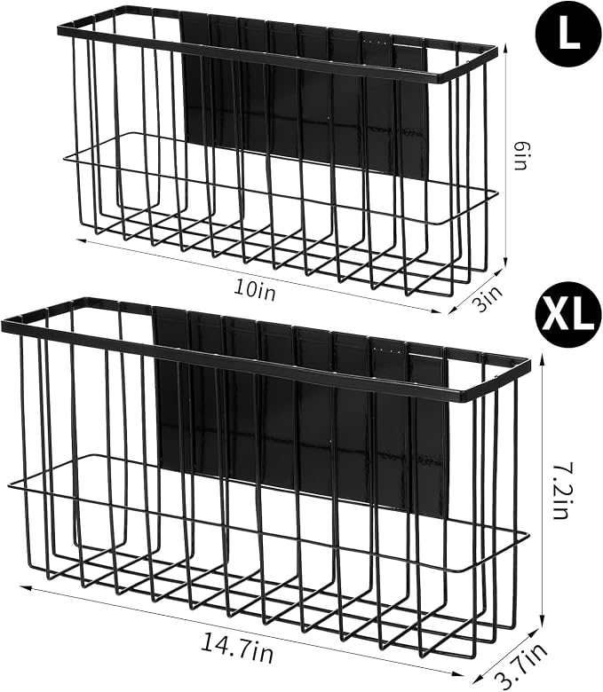 Lemecima 2 Pack Magnetic Basket Organizer Shelf Rack for Refrigerator Peg Board Office File Foil Plastic Food Wrap Spice Pegboard Holder