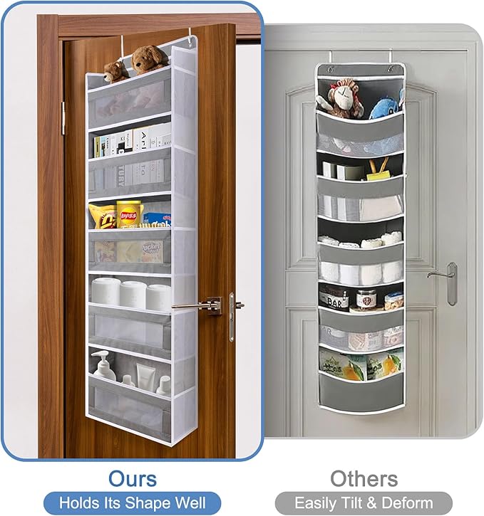 ANHUXINLEI Over The Door Organizer Storage, 5 Large Capacity Pockets & 5 Side Pockets, Anti Tilt 44 lb Load Behind Door Storage for Bedroom, Bathroom, Pantry, Nursery (Grey)