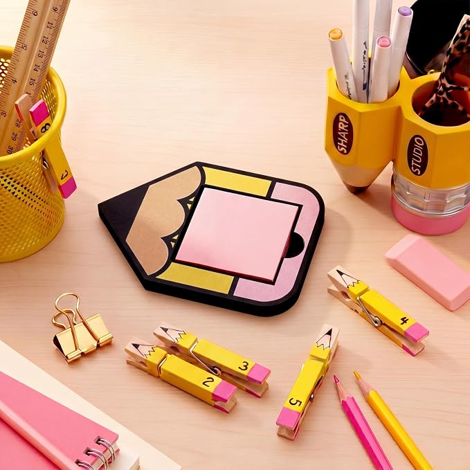 Back to School Sticky Note Holder Large Pencil Shaped Wood Notepad Dispenser 3 x 3 Sticky Notes Organizer Teacher Appreciation Gifts for Desk Office Classroom Students Gift, No Pads Included