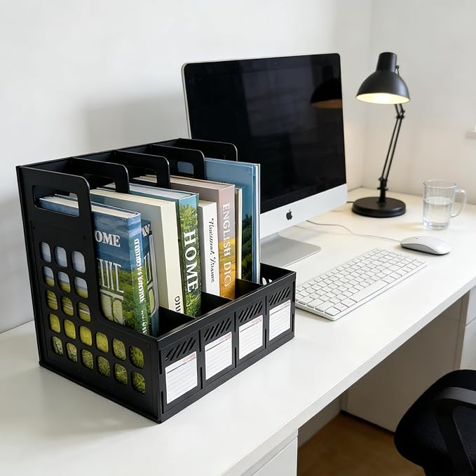 Ysenchan Plastic Magazine File Holder, Desk Organizer File Folder for Office Organization and Storage, Sturdy Binder Organizer with 4 Vertical Compartmente，Desktop Accessories for Office Storage