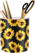 Pen Holder, Cute Pencil Holder for Desk, Makeup Brush Holder Floral Pattern, Pencil Cup for Girls Women, Durable Ceramic Desk Organizer Flower Decor for Office, Classroom, Sunflower