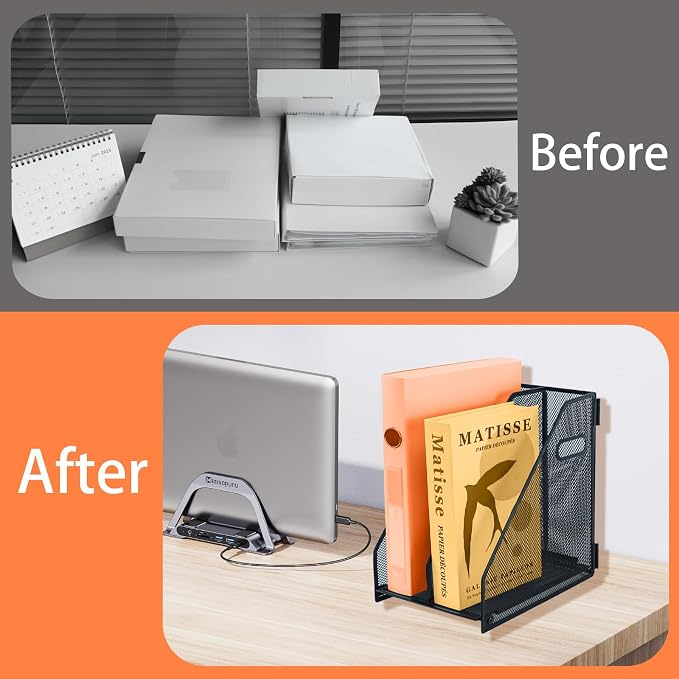 2 compartments metal file racks metal Mesh Desktop Organizer for Desk, Storage Binder Organizer for Office Desktop, Home Workspace and School