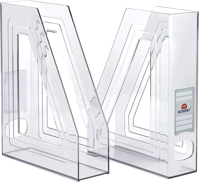 Acrimet Magazine File Holder, Vertical Desk Organizer, Clear, 2 Pack | Durable Plastic, Office & Home Use, Rack Design for Folders and Mail, Space-Saving Storage