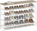 SUOERNUO Shoe Rack Organizer 5 Tier for Closet Entryway Free Standing Metal Storage Shoe Shelf with MDF Top Board (White+Oak, Large 5 Tier)