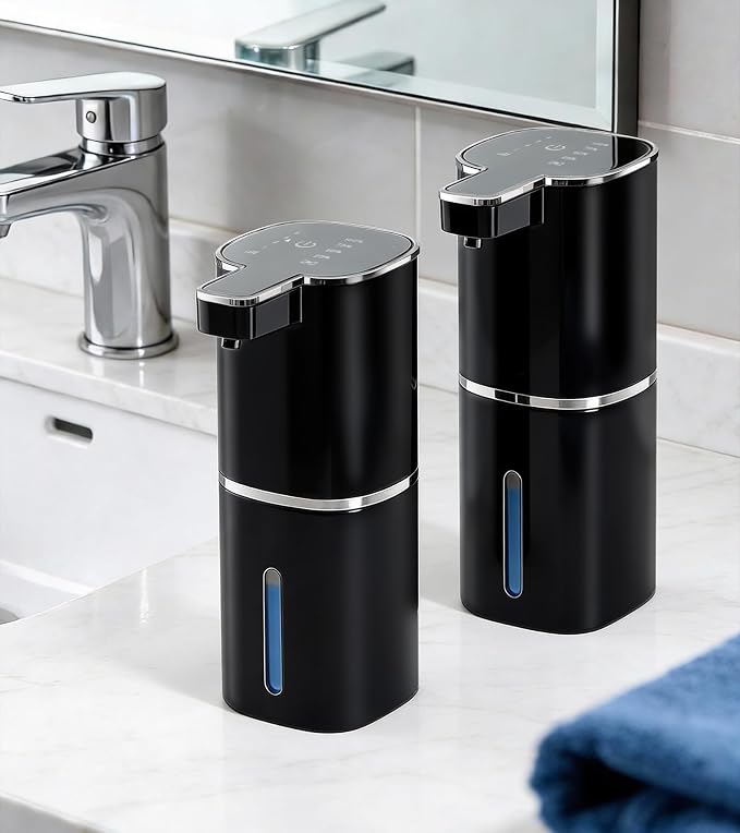 RYTOXILO Automatic Soap Dispenser Touchless, 2 Pack Black Auto Soap Dispensers for Bathroom and Kitchen, 15 Fl Oz Plastic Electric Dish Liquid Dispensers Wall Mount with 1200 mAh Battery