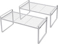 Shantton 2Pack Cabinet Shelf Organizer Storage Rack Space Saving for Kitchen Counter Pantry Bathroom Cupboard Under Sink Office Table Desk Steel Stackable Rust Resistant Heavy Duty Nonslip 16” White