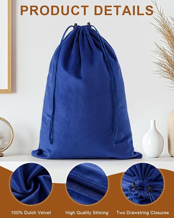 4 Pcs Shoe Bags for Travel, Dust Velvet Bags, Palace Blue, 17.3x12.6 Inch | Washable & Reusable Travel Shoe Bags, Dustproof Shoe Bags with Drawstring Closure, Suitable for Travel, Home Storage