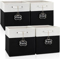 13x13x13 Inch Large Foldable Fabric Linen Cube Storage Bins【4-pack】, with Cotton Handles Closet Bins for Cabinet Shelves Home Organization and Storage bins(White&black)