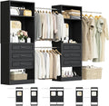 Unikito Closet System with 6 Drawers, 6-14Ft Closet Organizer with Mirror, Walk-in Closet Organizer Wardrobe Clothes Rack with 3 Hanging Rods, Sturdy Wood Clothing Garment Rack with Tower, Black