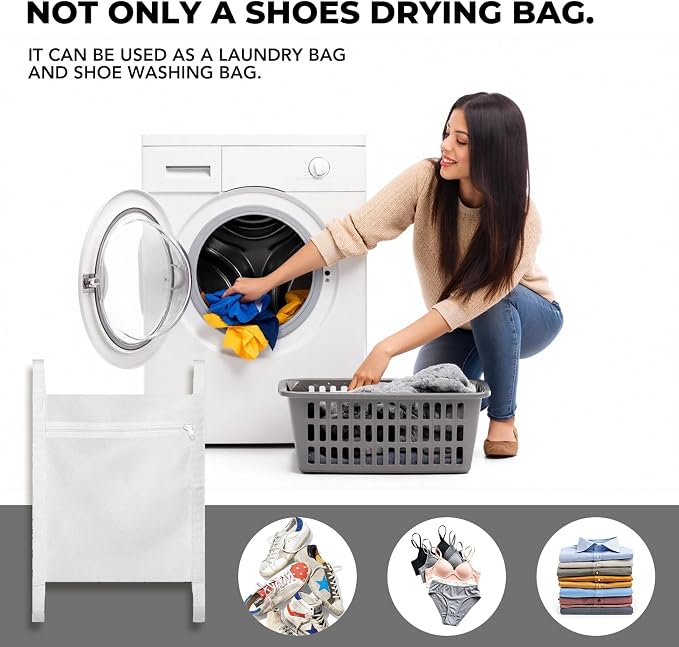 Shoe Dryer Bag, Mingting Large Wash Dry Net Bag 15.7x15.7 Inch for Sneaker Shoes Laundry Dryer Bags with Zipper and Strap for Most Dryers Door,White(1 Pack)