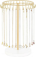 Mkono Necklace Holder Metal Jewelry Display Stand Necklace Organizer with 30 Hooks for Storage and Hanging Bracelet Keychain Home Room Decor for Women,Gold
