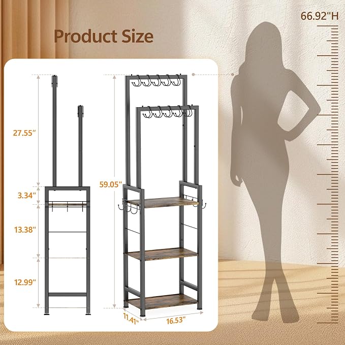 Tall Purse Organizer with Double Rods:Purse Rack Stand with 10 Purse Hanger & 6 Side Hooks,Visible Backpack Handbag Storage, Space-Saving Bag Organizer Rack for Home, Closet, Small Space,Black