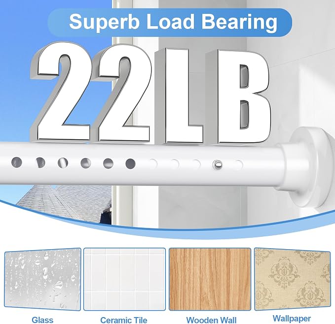 Long Tension Curtain Rod 40-113inch White Shower Curtain Rods no Drilling Adjustable Tension Rod for Windows,Shower,Patio,Doorway,Heavy Duty Spring Rods Diameter 1.26inch