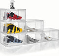 Clear Shoe Box Plastic Stackable Upgraded 6 Pack Shoe Storage Box Organizer with Clear Large Magnetic Door for Display Sneakers Easy Assembly, White