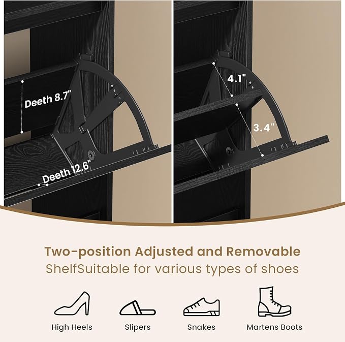 Shoe Cabinet Organizer with 2 Flip Drawers，Freestanding Shoe Rack Cabinet, Shoe Cabinet Storage for entryway, Foyer, Hallway, Black, 31.5" W