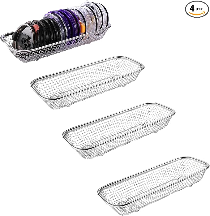 4Pack Stainless Steel Tumbler Cup Lid Organizer Inside Cabinet, Mason Jar Lid Holder, Rectangular Basket for Storage of Silverware, Chopsticks, straws and Utensils