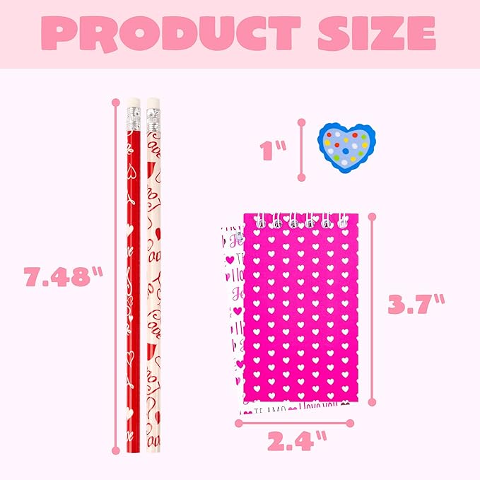 JOYIN 28 Packs Valentine Gifts for Kids, Notepad, Pencil and Eraser for Kids and Adults School, Party Favor Stationery Sets, Gift Set Classroom Exchange Toy