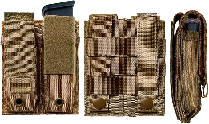 ELVO Pistol Magazine Holster, Double 9mm Mag Pouch | Open-Top Dual Magazine Holder, Tactical Belt, Molle Compatible