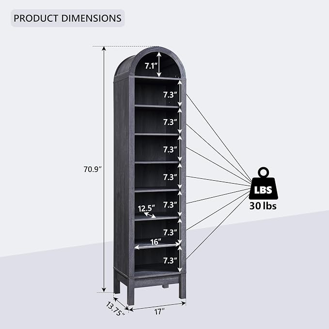 IFGET 71" Tall Arched Shoe Storage Cabinet, 8 Tiers 16 Pairs Wooden Shoe Rack with 3 Adjustable Shelves, Freestanding Shoe Closet Shelf Organizer for Entryway, Hallway, Living Room (Dark Grey)