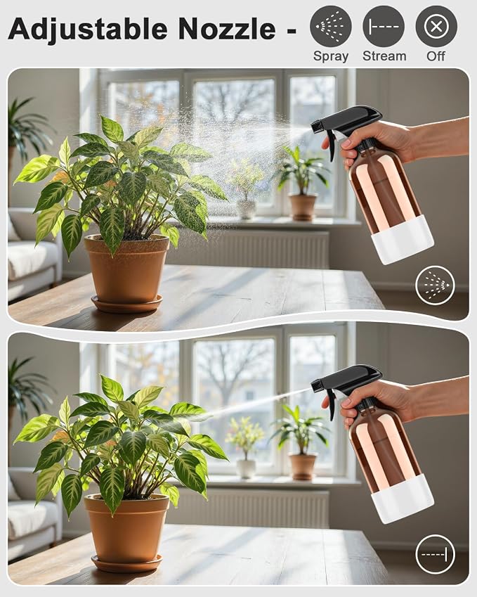 Bontip Amber Glass Spray Bottle with Silicone Sleeve Protection, 16 oz Refillable Spray Bottles for Cleaning Solutions, Plants, Aromatherapy, Facial Hydration (1, White, 16 oz)