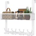 Consumest Over The Door Hooks Organizer - 2 Tier Over Door Hanger with 16 Hooks & 2 Baskets for Hanging Coat, Clothing, Towel, Back Storage for Bathroom, Closet, College Dorm, White