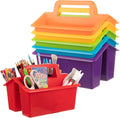 Plastic Caddy With Handle,Protable Classroom Craft Caddy, 6-pack Storage Caddy For Pencil,Pen,Craft Tools (Rainbow Color)