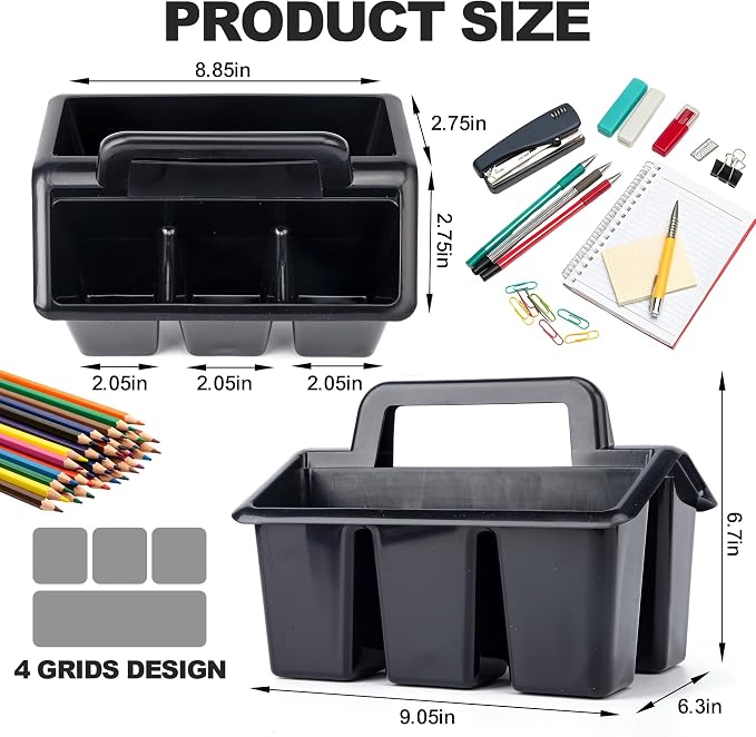 Plastic Caddy With Handle,Protable Classroom Craft Caddy, 6-pack Storage Caddy For Pencil,Pen,Craft Tools (Black)
