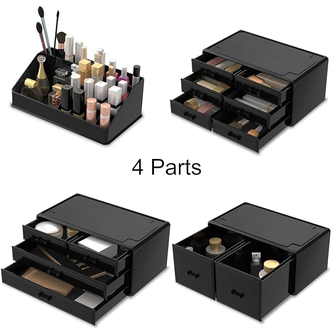 Readaeer Makeup Cosmetic Organizer Storage Drawers Display Boxes Case with 12 Drawers (Black)