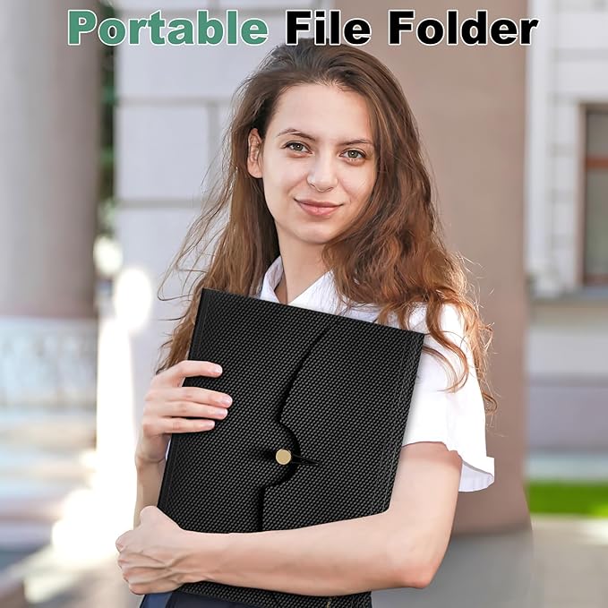 Sooez 7 Pocket Expanding File Folder, Premium Accordion File Organizer, Letter Size Folders for Documents, Sleek Filing Folders with Bungee Closure, Portable Folders for School Office Supplies, Black