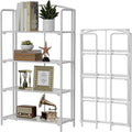 Crofy 4-Tier Wider Foldable Bookshelf, White Frame & Transparent Shelves | No-Assembly Collapsible Portable Storage Organizer; Sturdy Transparent Shelves; Ideal for Living Room & Home Office