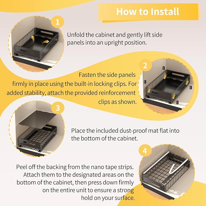 PureBox Pull Out Cabinet Organizer, Slide Out drawers for cabinets, Heavy Duty Carbon Steel Roll Out Shelves for kitchen, bathroom, pantry (14.7’’-23.1’’ Slide, Adhesive & Screw), Black (2)