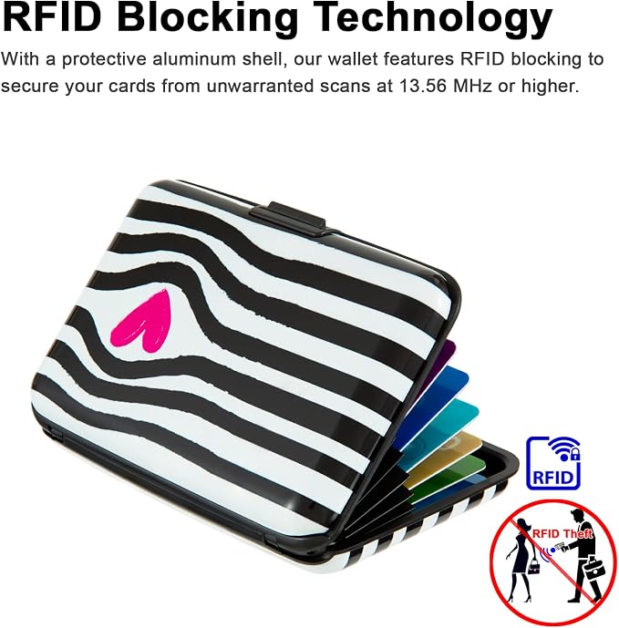 Credit Card Holder for Women Men RFID Blocking Wallet Small Business Metal Slim Mini Aluminum Hard Case (Black White Striped Heart)