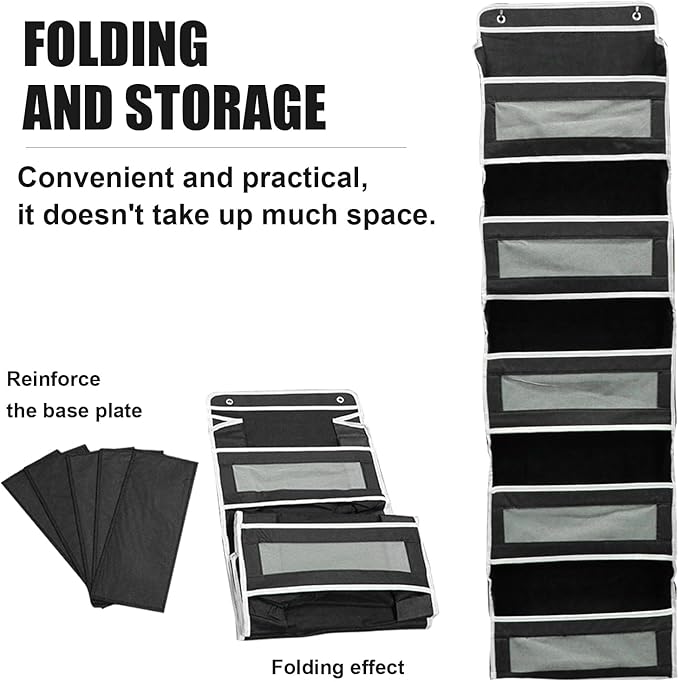 5-Tier Hanging Door Storage Rack Includes 5 shelves and 5 side mesh pockets Multi-compartment design Holds up to 44 lbs Ideal for bathrooms, bedrooms, nurseries, and kitchens (Gray/Black/Charcoal)
