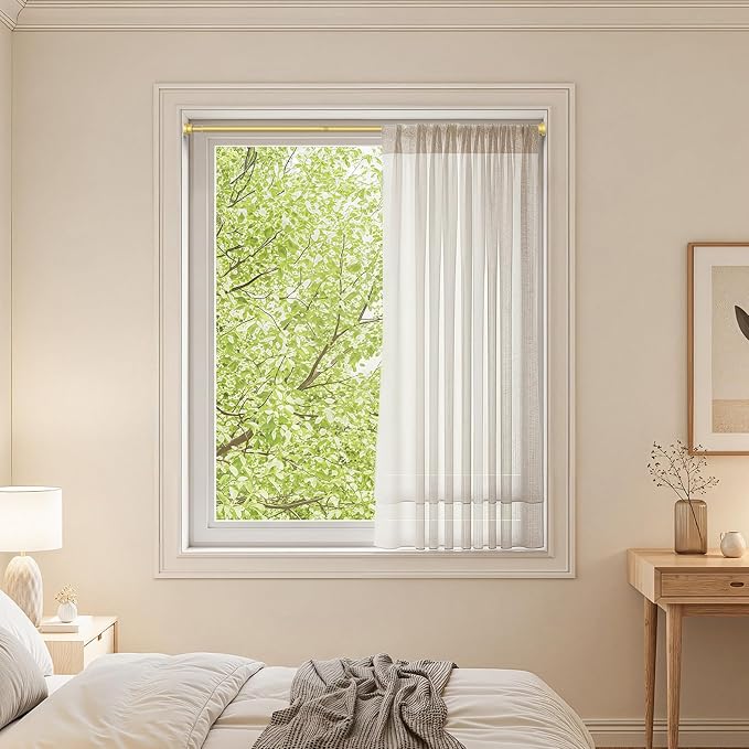 Tension Rods for Windows 28 to 48 Inch 2Pack Spring Curtain Rods No Drilling Gold Tension Rod Adjustable Curtain Rods Expandable Pressure Spring Tension Rod for Closet