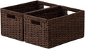 joybest Dark Brown Wicker Baskets for Shelves, 13.4L x 8.3W x 7.1H inch Hand-woven Storage Baskets for Pantry Organizing, Foldable Rectangular Bin with Handles, 2-pack