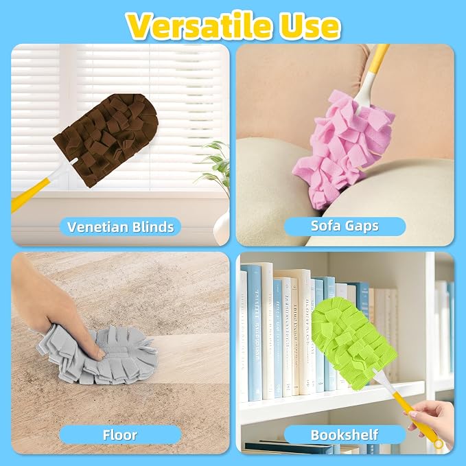 6 PCS Reusable Duster for Swiffer, Washable 360 Fleece Duster Refills for Fans, Floors, Blinds, Windows (Include 1 Handle & Laundry Bag)