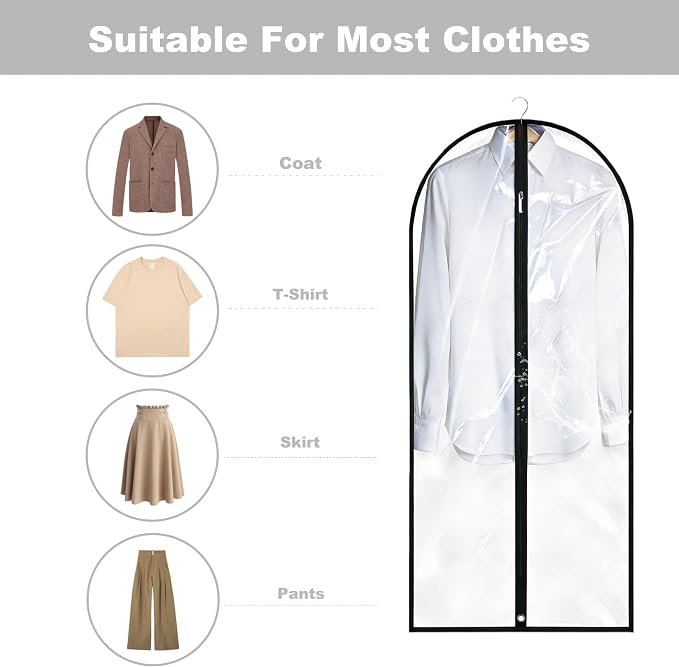 Dress Bags for Gowns Long, 60'' Garment Bags for Hanging Clothes, Suit Bag Cover for Storage and Travel, 2 Pack (Clear)