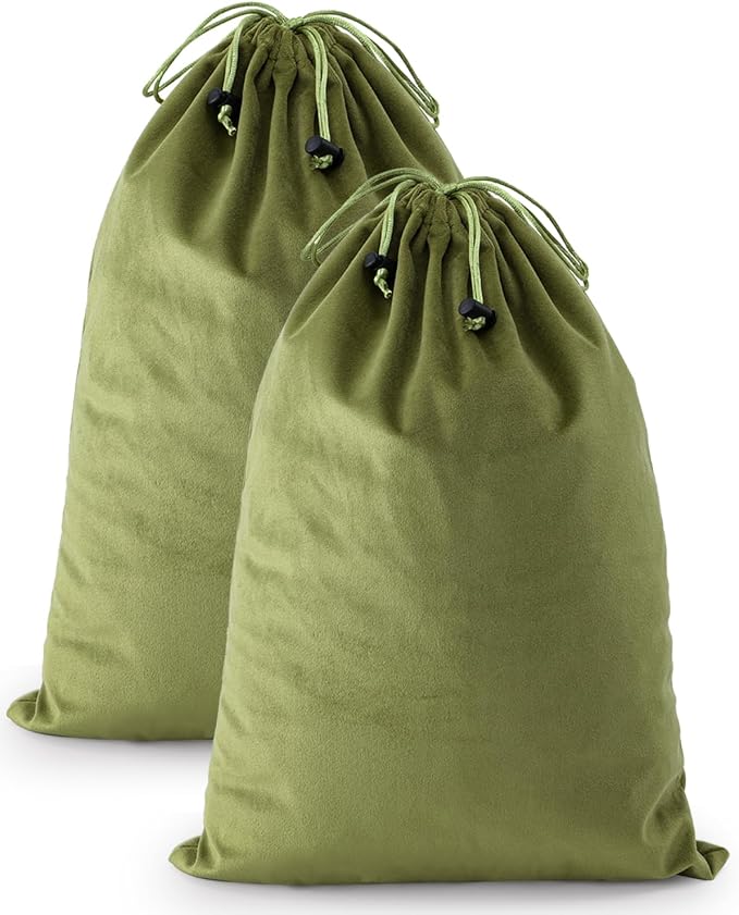 2 Pcs Shoe Bags for Travel, Dust Velvet Bags, Sage Green, 17.3x12.6 Inch | Washable & Reusable Travel Shoe Bags, Dustproof Shoe Bags with Drawstring Closure, Suitable for Travel, Home Storage