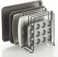 mDesign Large Metal Wire Organizer Rack for Kitchen Cabinet, Pantry, Shelves - Holder with 8 Slots for Baking Sheets, Skillets, Frying Pans, Pots, Lids, Cutting Boards, and Appliances - Black