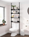 ALLZONE Bathroom Organizer, Over The Toilet Storage, 4-Tier Adjustable Wood Shelves for Small Rooms, Saver Space Rack, Narrow Cabinet, 92 to 116 Inches Tall, Black