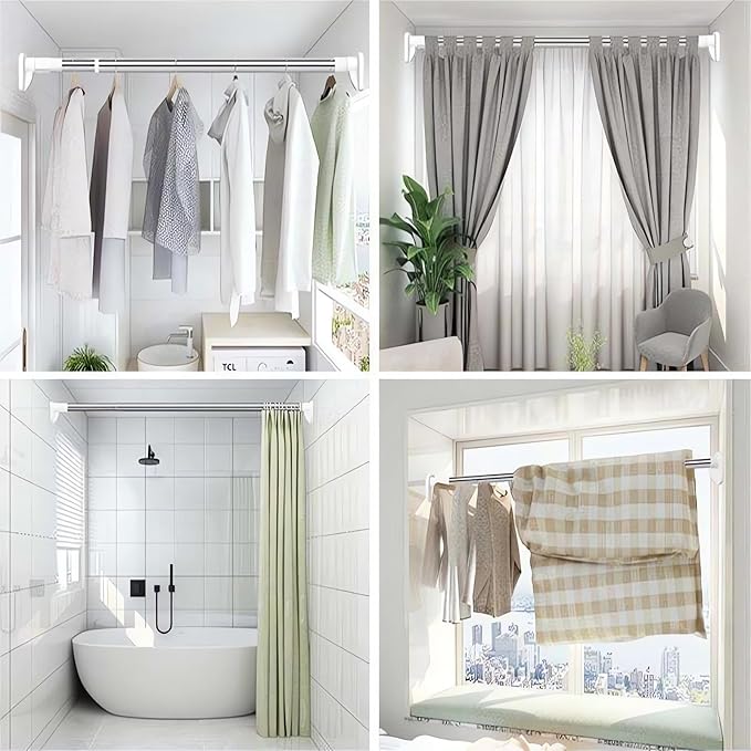 Drill Free Adjustable Rod - 2024 New Adjustable Pressure Curtain Rod Tension Window, Expandable No Drilling Shower Curtain Rod Spring Tension Rod for Closet Heavy Duty (15.7"-21.7")