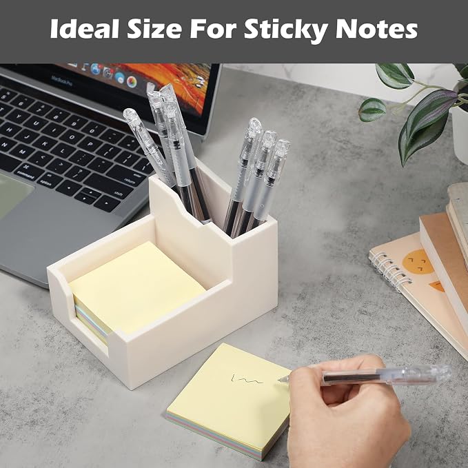 White Sticky Note Holder, Silicone Memo Holder with Pen or Card Slots, Sticky Note Dispenser, Fits 3x3 Inches Sticky Notes, Post It Note Dispenser for Office Desk Accessories