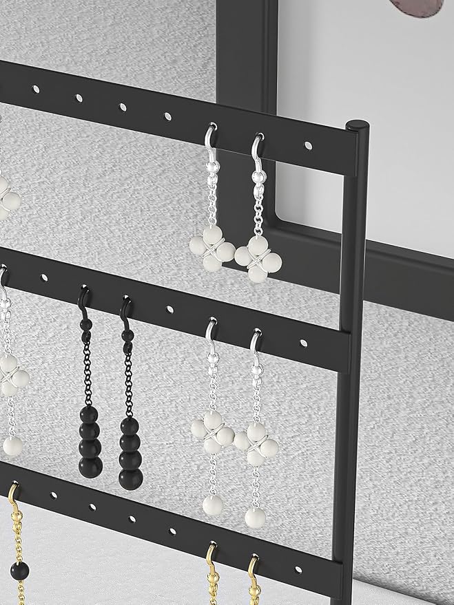 Julysky Earring Holder Organizer, Earring Stand, 4 Layers, Black