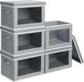 Homsorout Large Storage Bins with Lids - Stackable Cube Bins for Closet, 5 Pack Clear Windows Fabric Organizer Bins, Home Organizers and Storage for Clothes, CD, Towels, Grey