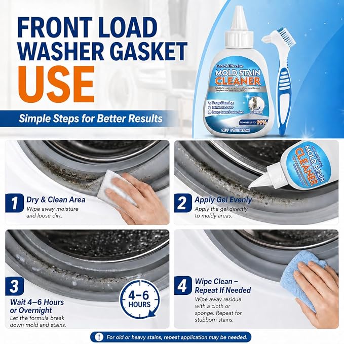 Household Stain Cleaner Washing Machine Cleaner for Washer Seal | Reaches Crevices, Caulk Seams, Rubber Gaskets, Fridge Strips & Damp Corners for Everyday Home Care