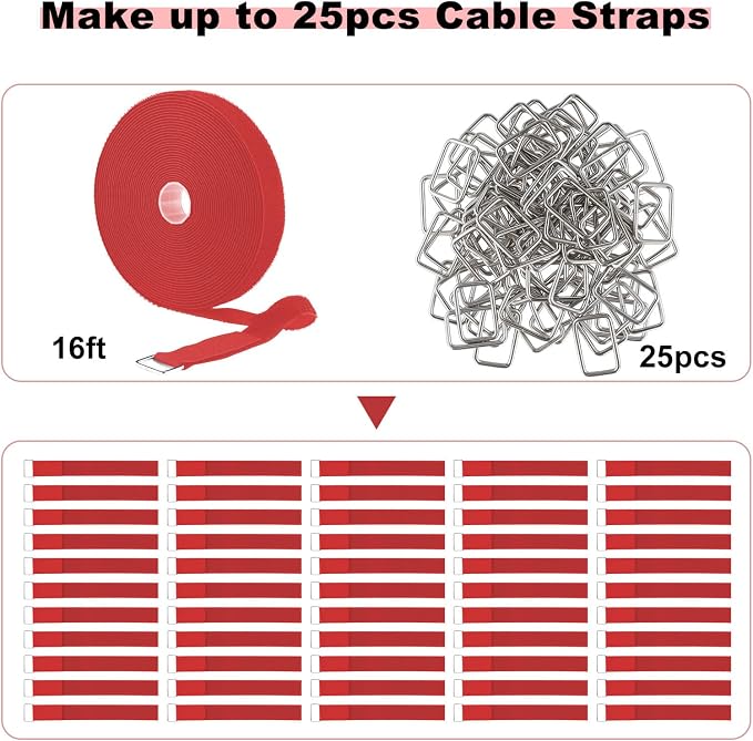 YMCRLUX 1"x16ft Hook and Loop Straps with 25 Metal Buckles, Adjustable Fastening Cable Straps, Cut-to-Length Cinch Strap, Reusable Nylon Securing Cord Ties for Organizer or Storage, 1 inch Wide,Red
